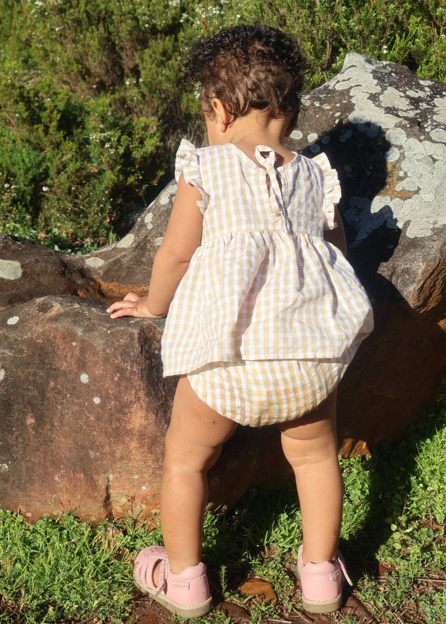 Girls Keepsake Dress & Matching Bloomers Set- Sand Beige