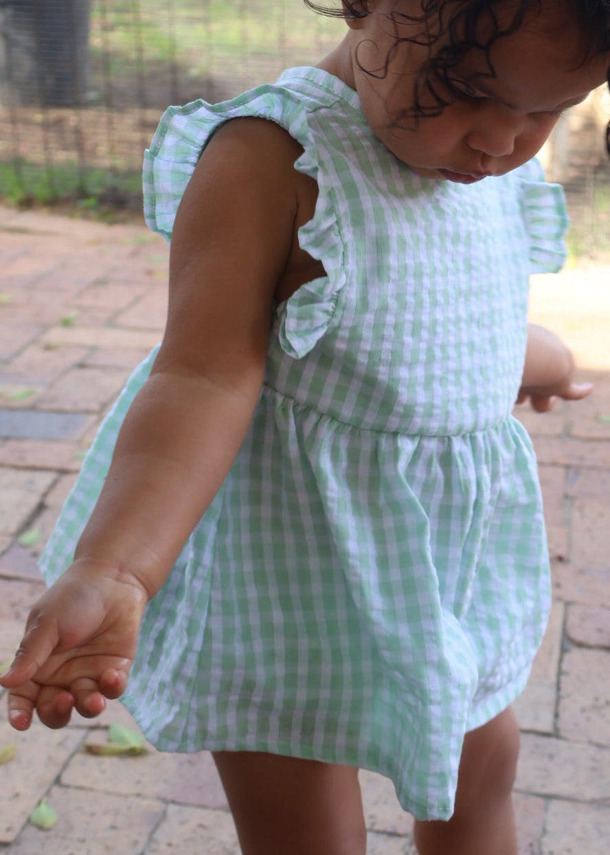 Keepsake Dress & Matching Bloomers Set- Mint Green