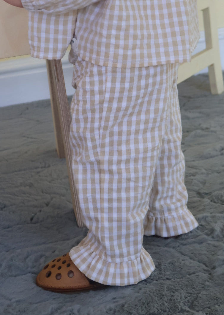 Frill Hem Pants- Sand Beige