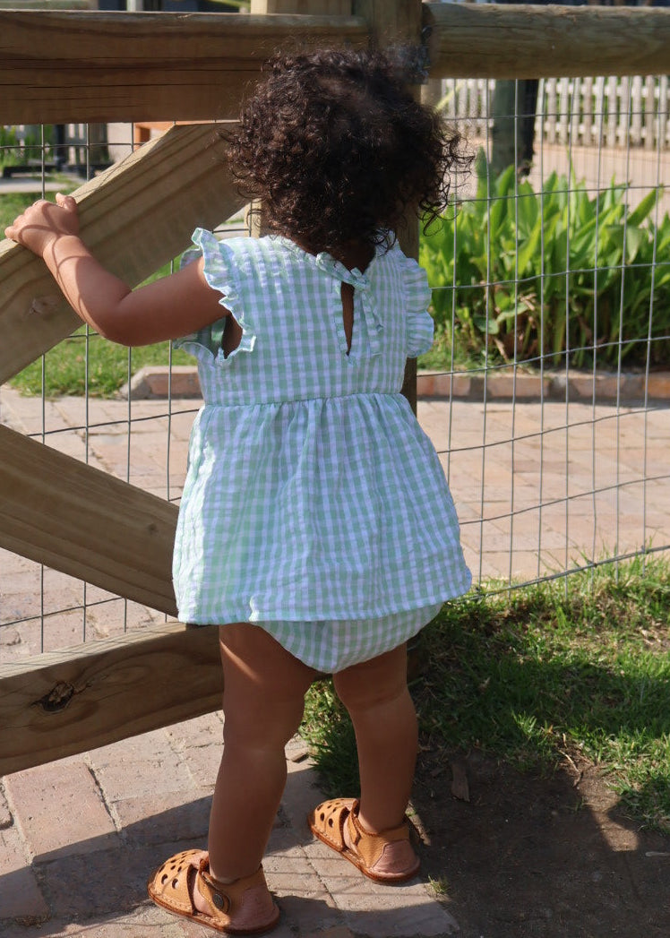 Girls Keepsake Dress & Matching Bloomers Set- Mint Green